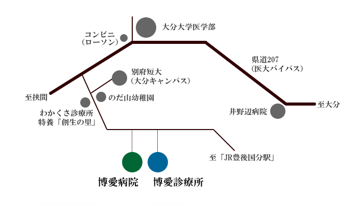 博愛病院までの地図